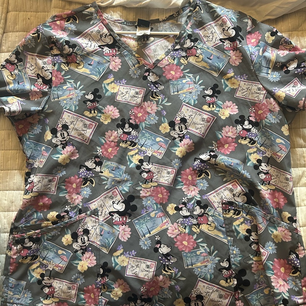 Disney Women's Mickey Mouse Floral Short Sleeve Top